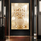 Golden Flowers With Vase Glass Finish Vertical Wall Art