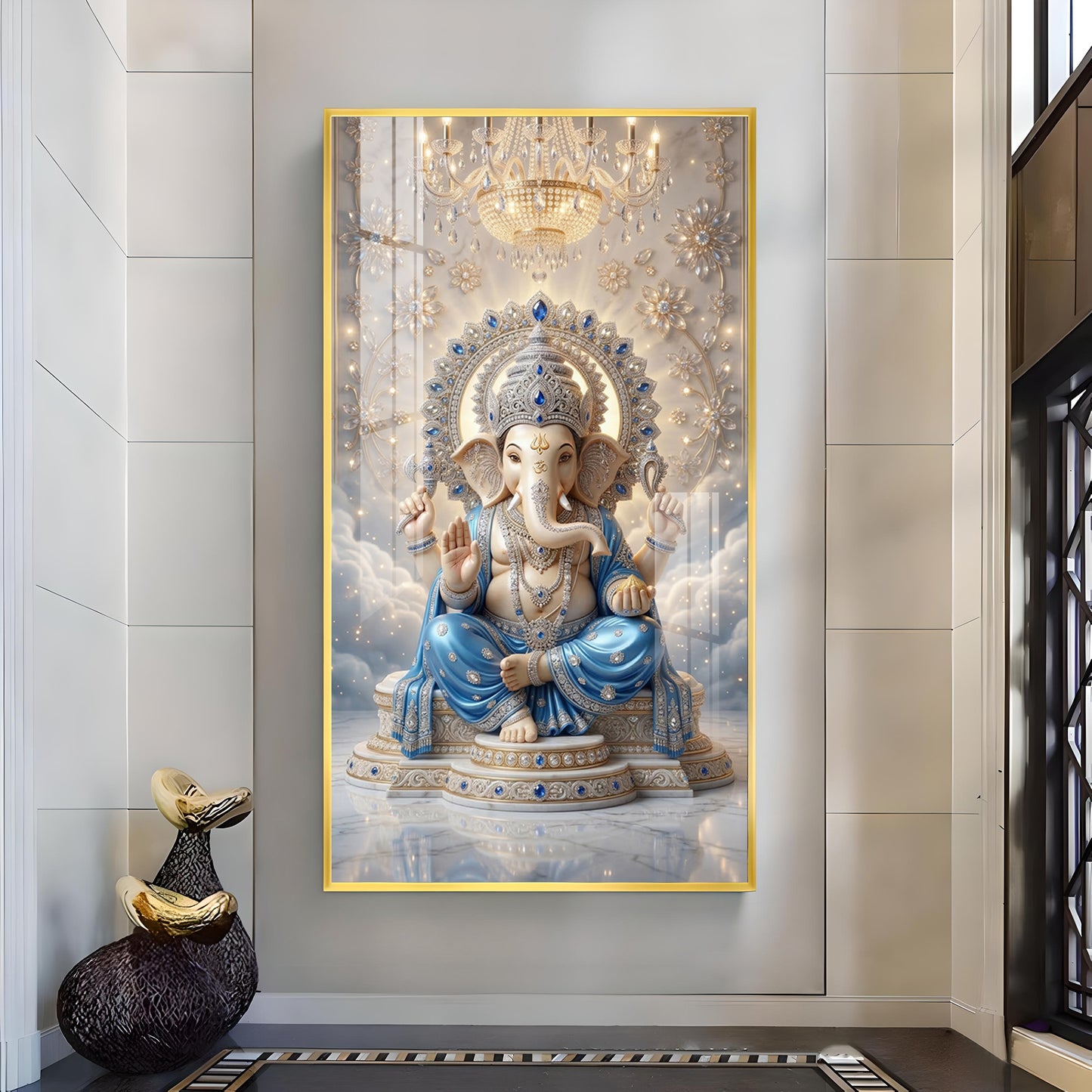 Shri Ganesh Ji Glass Finish Vertical Wall Art