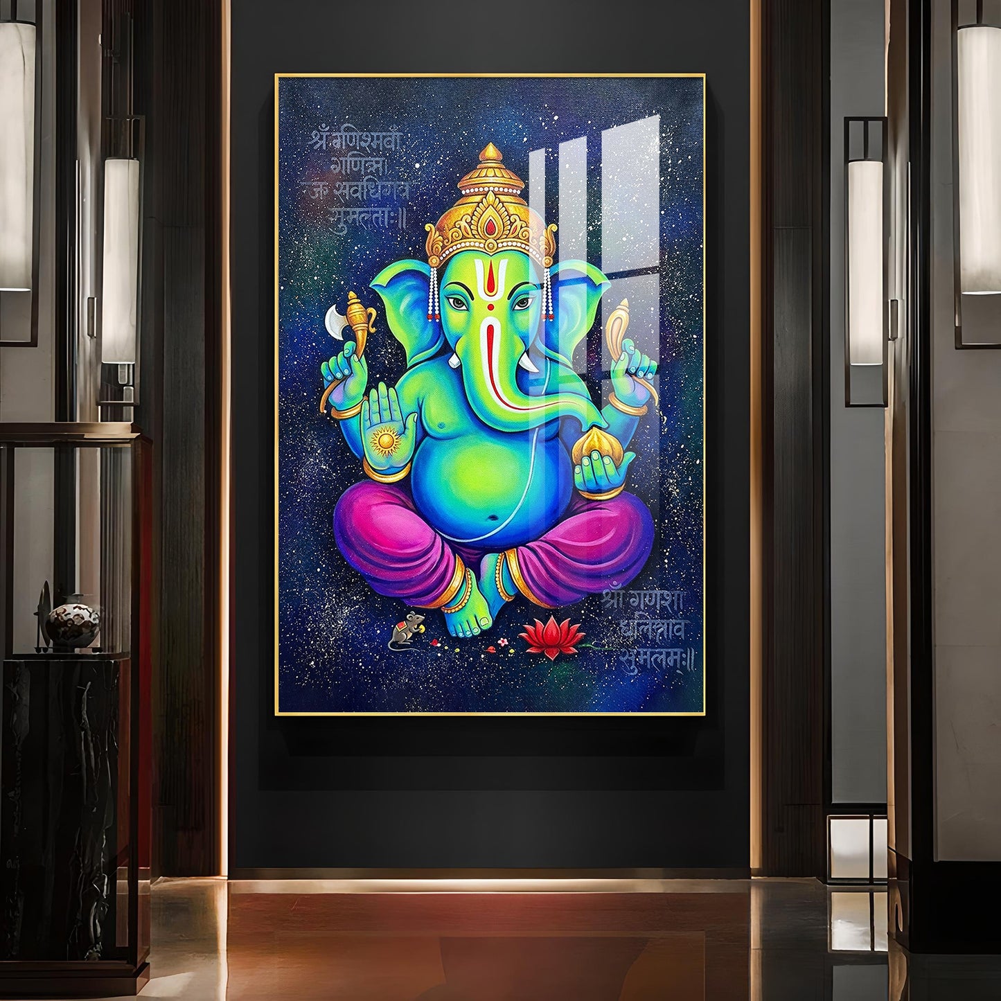 Lord Vinayak Glass Finish Vertical Wall Art