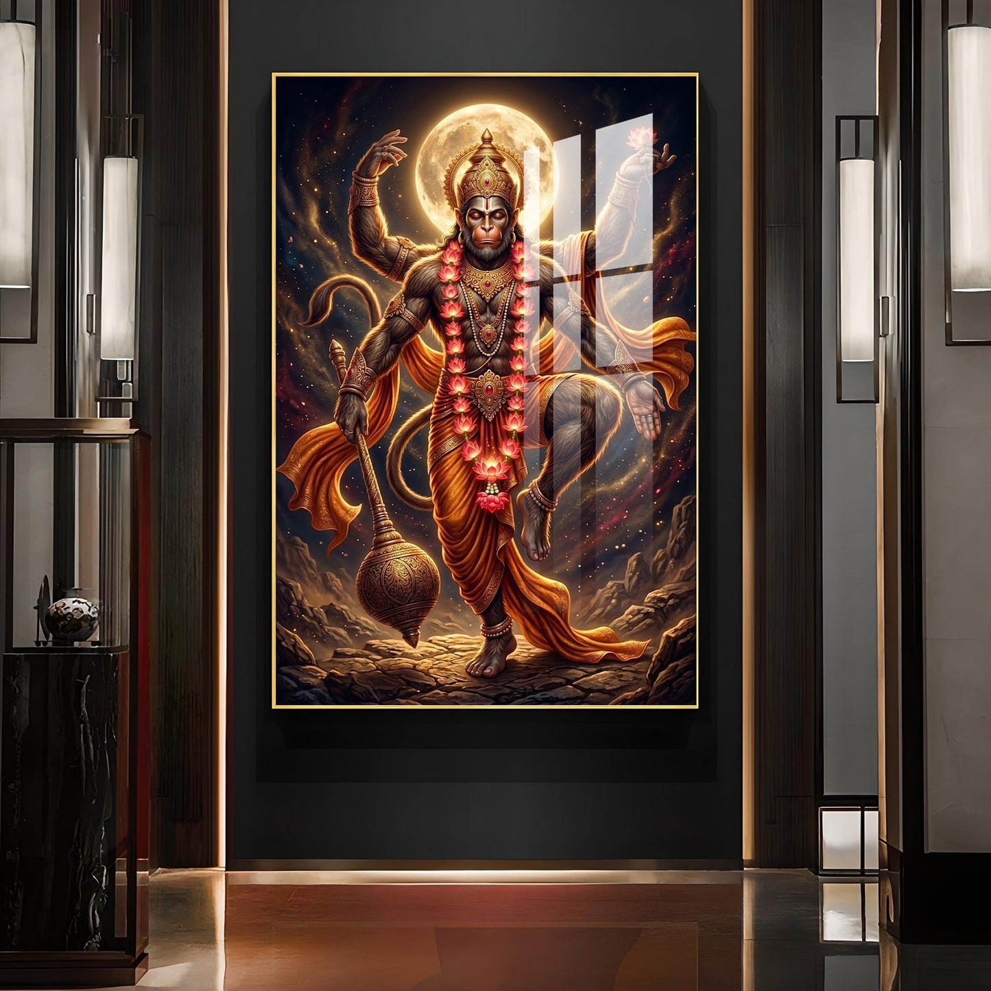 Divine Lord Hanuman Ji Glass Finish Vertical Wall Art