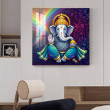 Hindu Deity Lord Ganesha Glass Finish Square Wall Art
