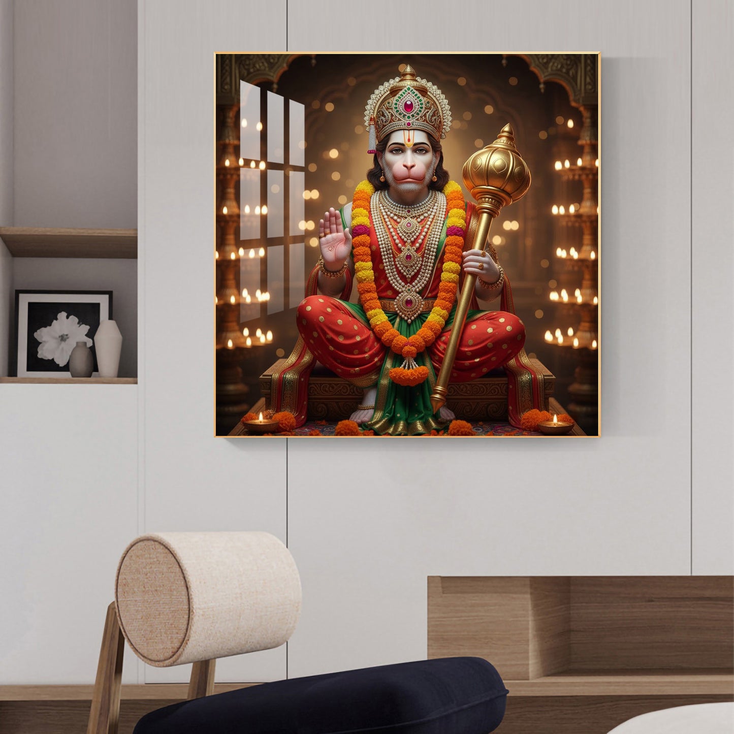 Pavan Putra Hanuman Ji Glass Finish Square Wall Art