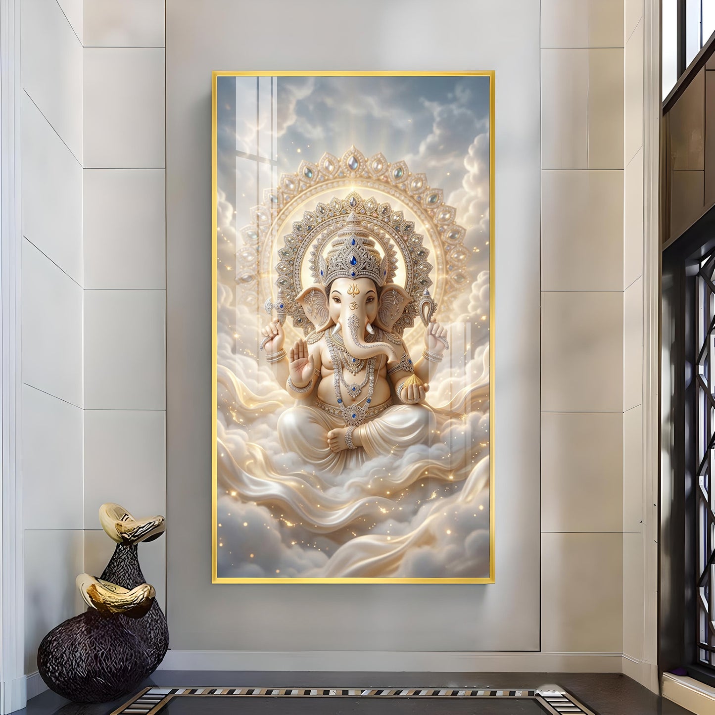 Ganpati Bappa Maurya Glass Finish Vertical Wall Art
