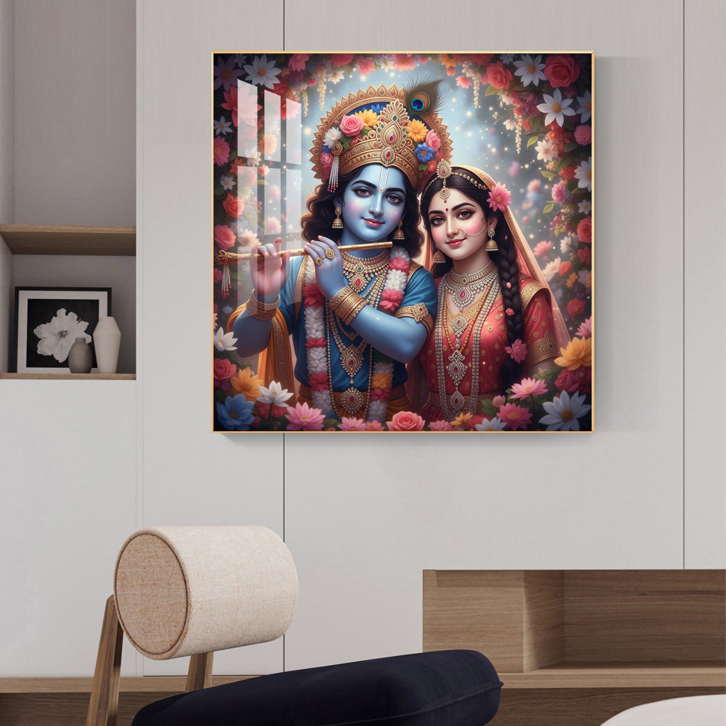Divine Shri Radha Krishna Glass Finish Square Wall Art