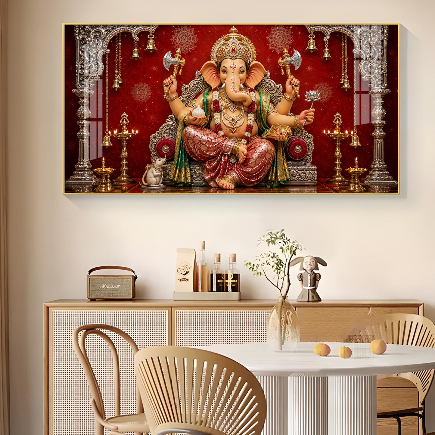 Hindu Devotional Ganpati Bappa Glass Finish Horizontal Wall Art