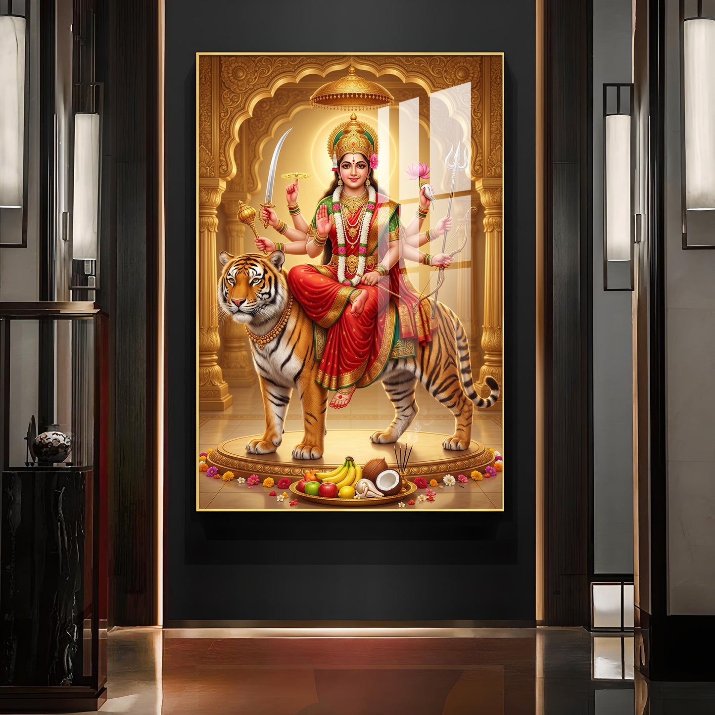 Sherawali Maa Glass Finish Vertical Wall Art