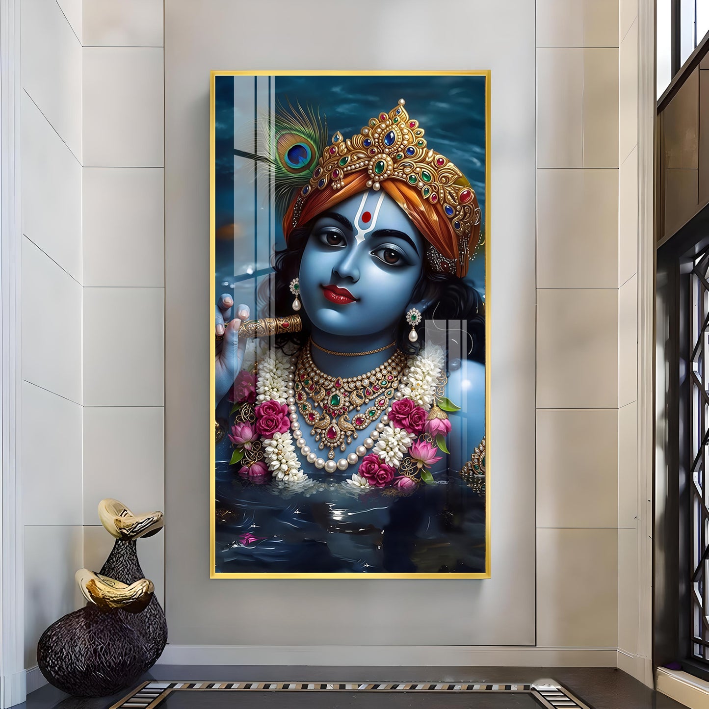 Shri Banke Bihari Glass Finish Vertical Wall Art