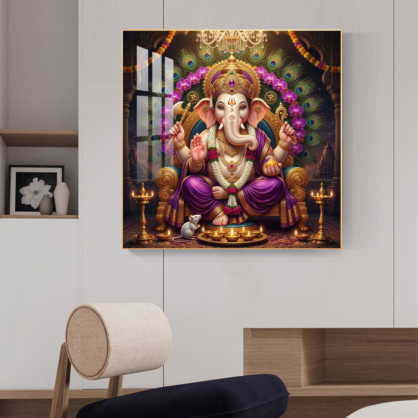 Shree Ganesha ji Glass Finish Square Wall Art