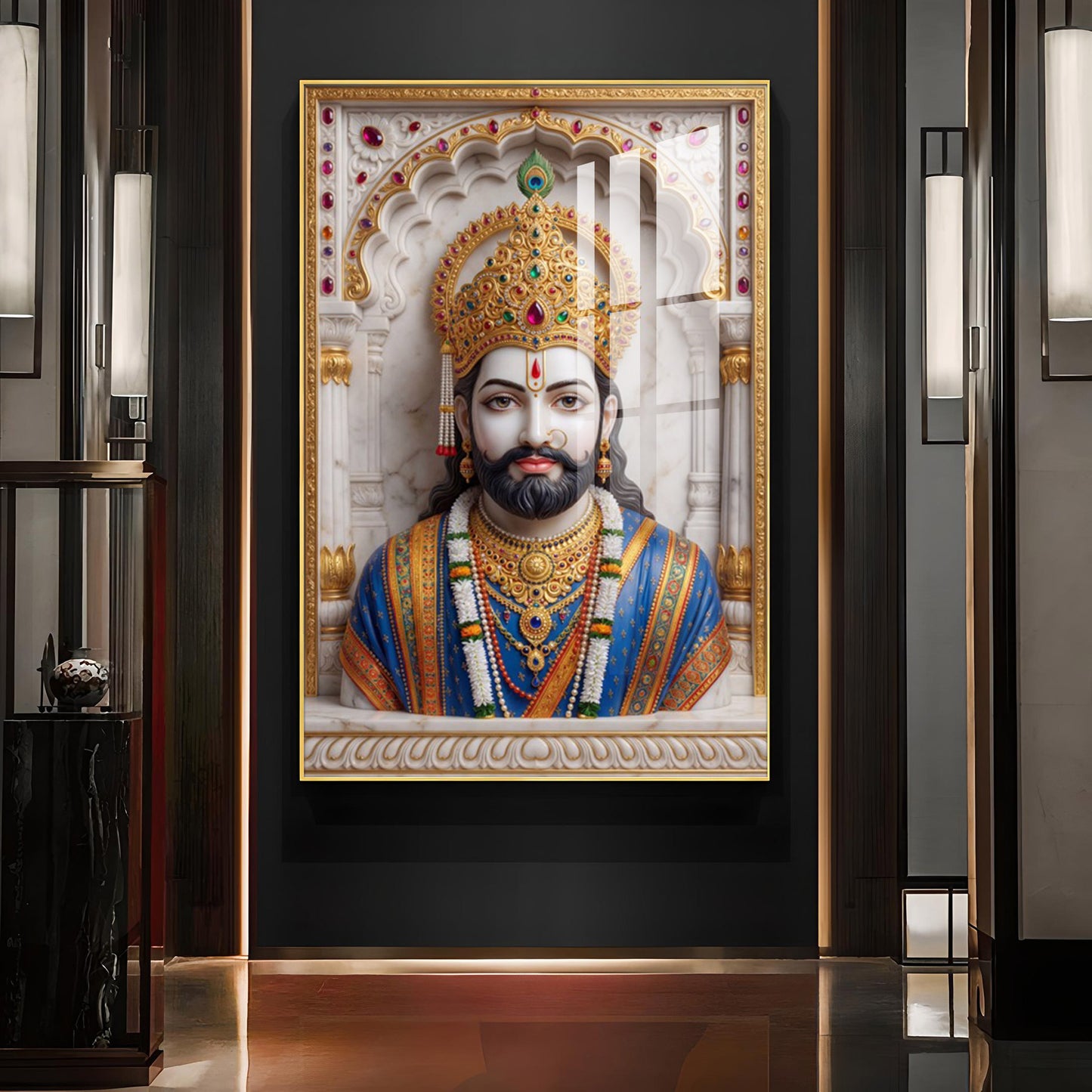 Khatushyam Baba Glass Finish Vertical Wall Art