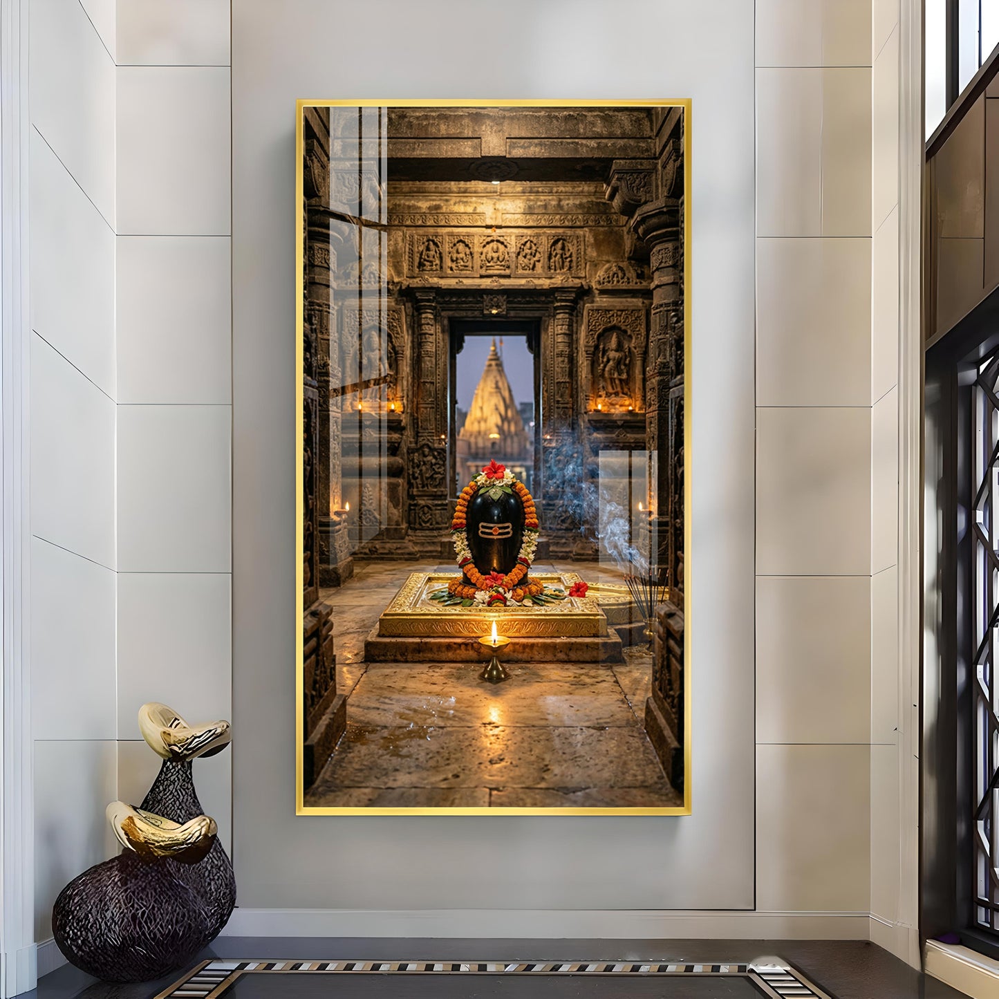 Divine Shiva Lingam Glass Finish Vertical Wall Art