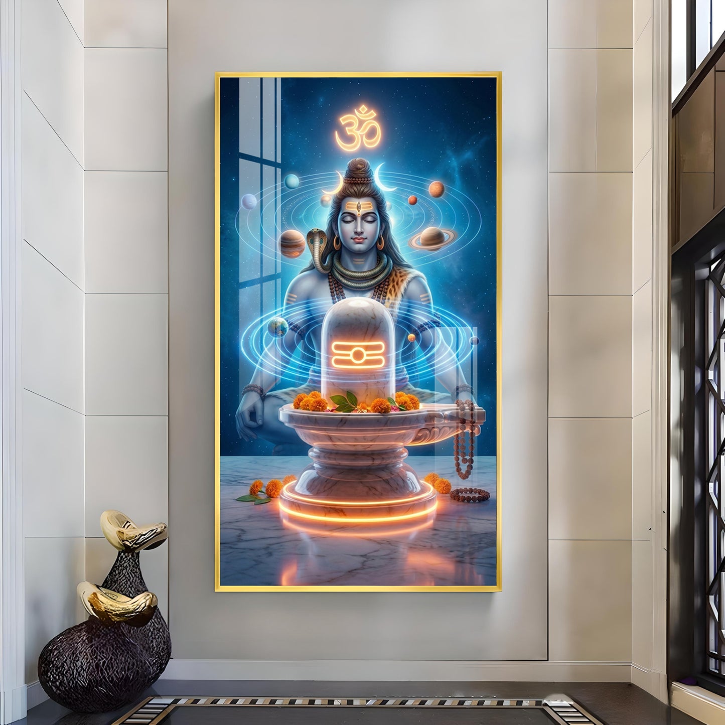 Meditating Lord Shiv Ji Glass Finish Vertical Wall Art