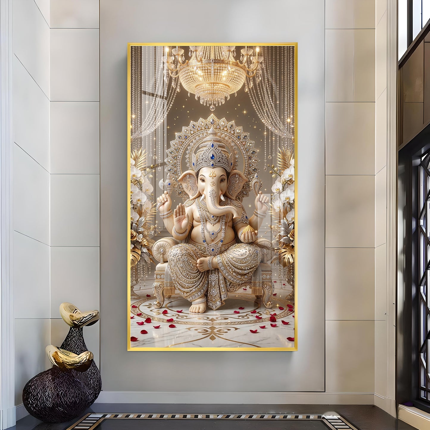 Jai Ganesh Deva Glass Finish Vertical Wall Art