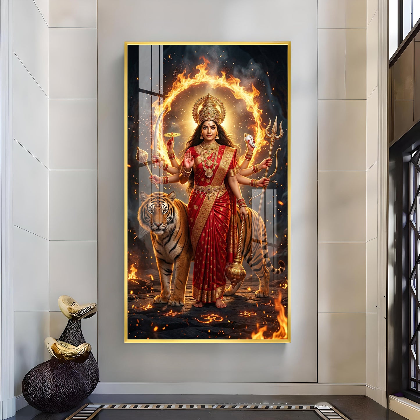 Divine Maa Durga Glass Finish Vertical Wall Art