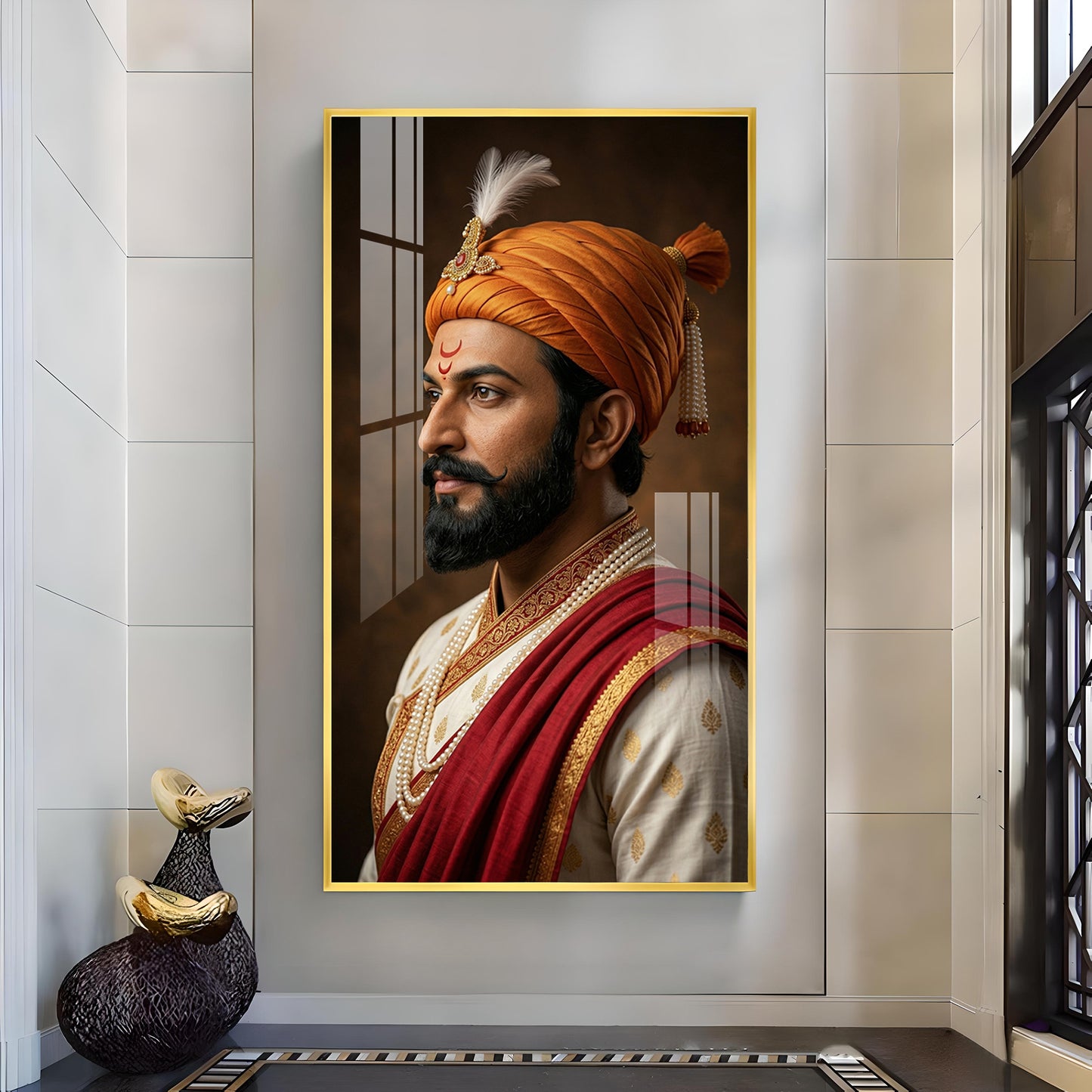 Maratha Chatrapati Shivaji Maharaj Glass Finish Vertical Wall Art