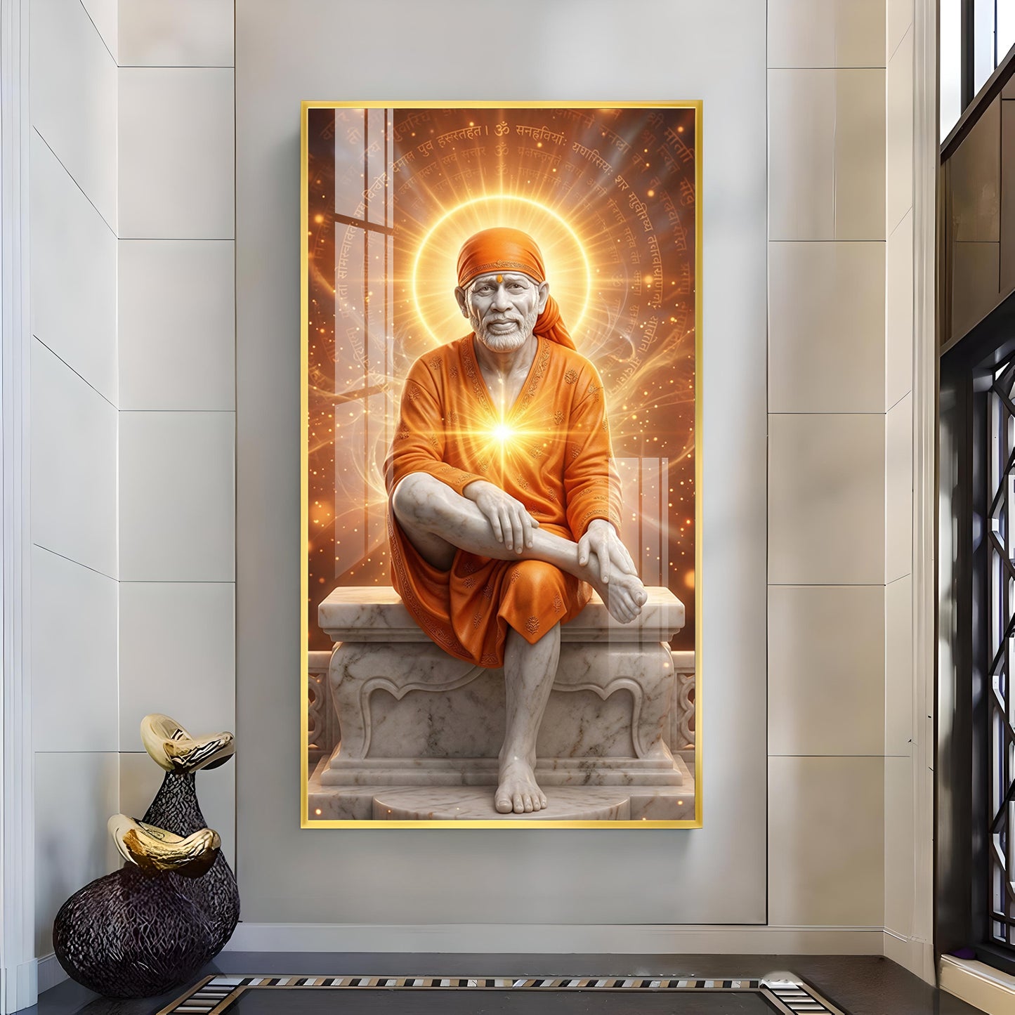 Sai Baba's Grace Glass Finish Vertical Wall Art