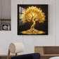 Golden Kalpavriksha Glass Finish Square Wall Art