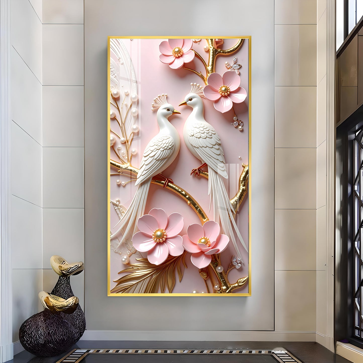 Pink Paradise Pair Glass Finish Vertical Wall Art