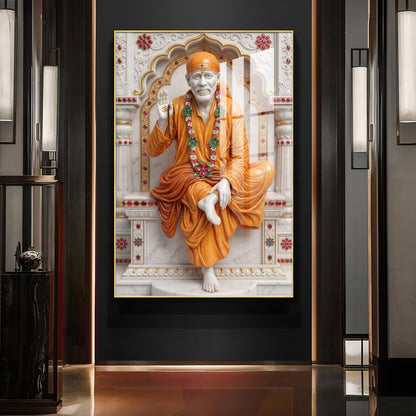 Divine Sai Baba Glass Finish Vertical Wall Art