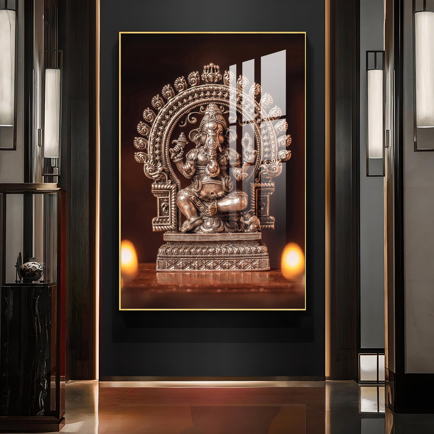 Divine Ganpati Bappa Glass Finish Vertical Wall Art