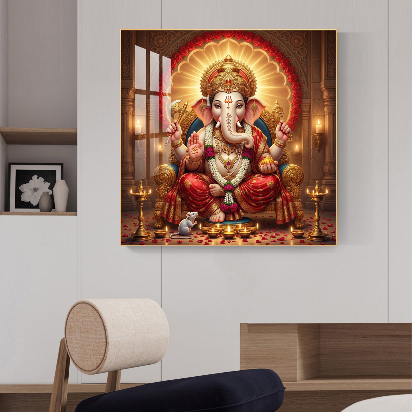 Hindu God Ganesha Ji Glass Finish Square Wall Art