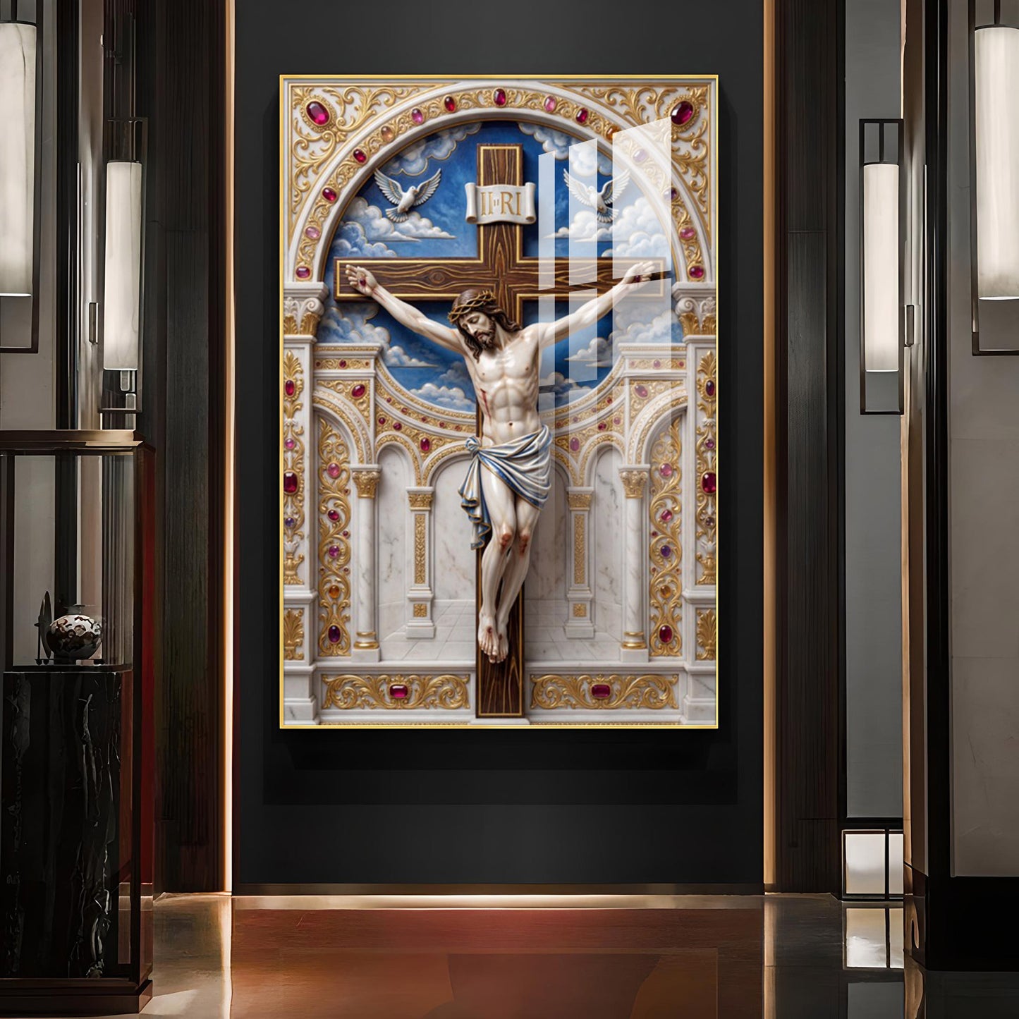 Embrace of the Cross Glass Finish Vertical Wall Art