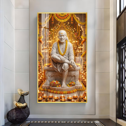 Om Sai Ram Glass Finish Vertical Wall Art
