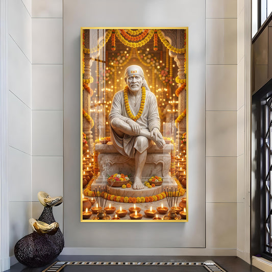Om Sai Ram Glass Finish Vertical Wall Art