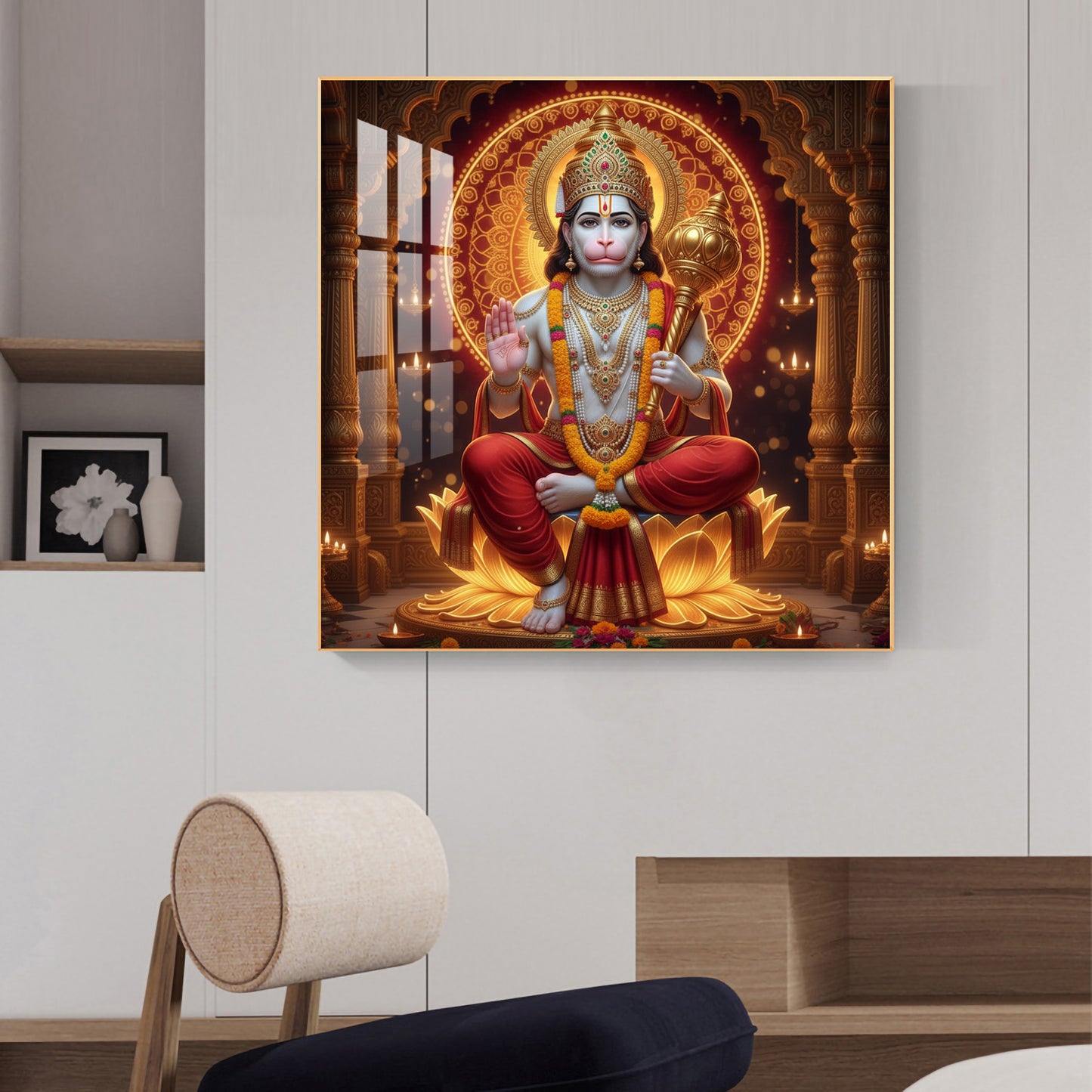 Ram Bhakt Hanuman Glass Finish Square Wall Art
