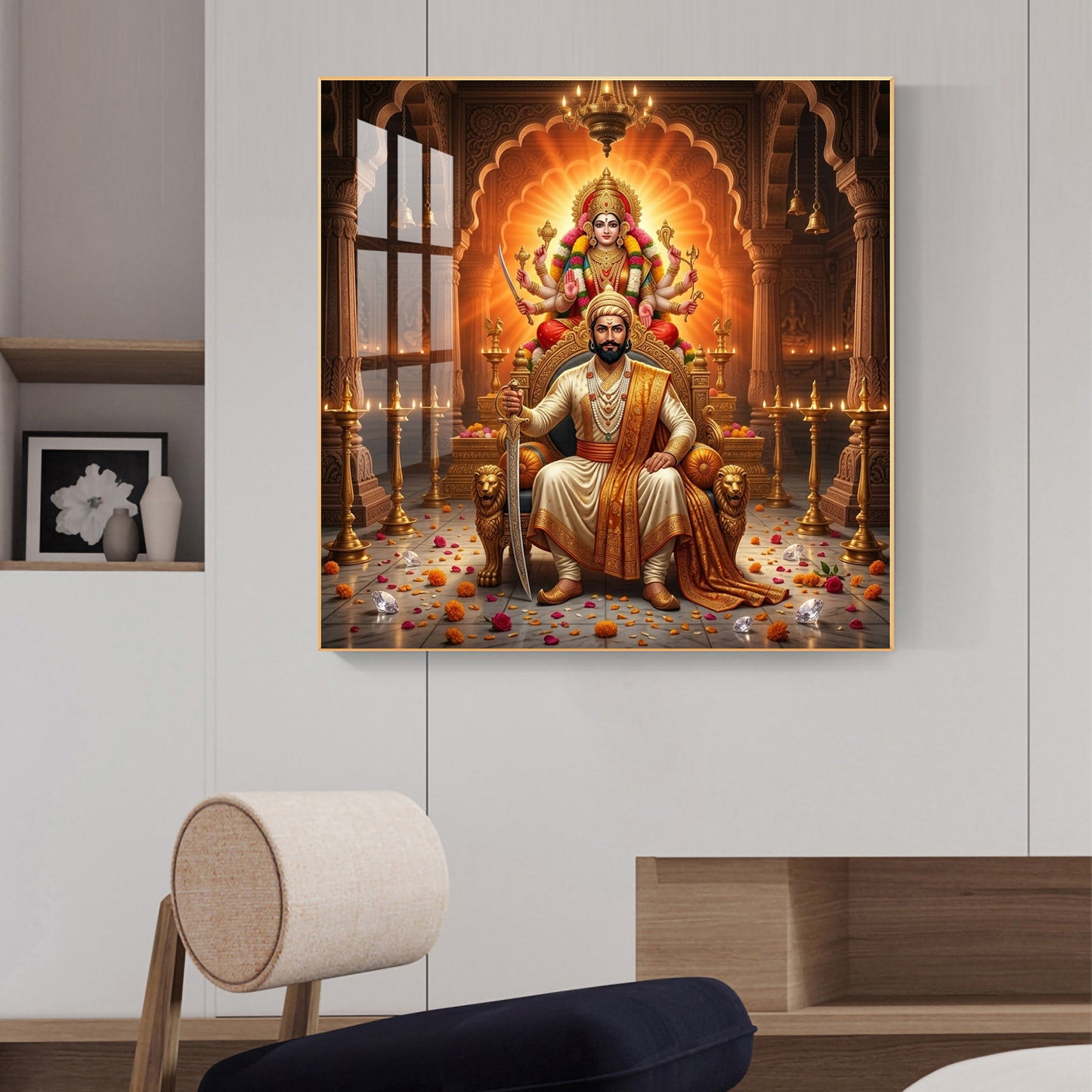 Shivaji Maharaj With Maa Durga Glass Finish Square Wall Art