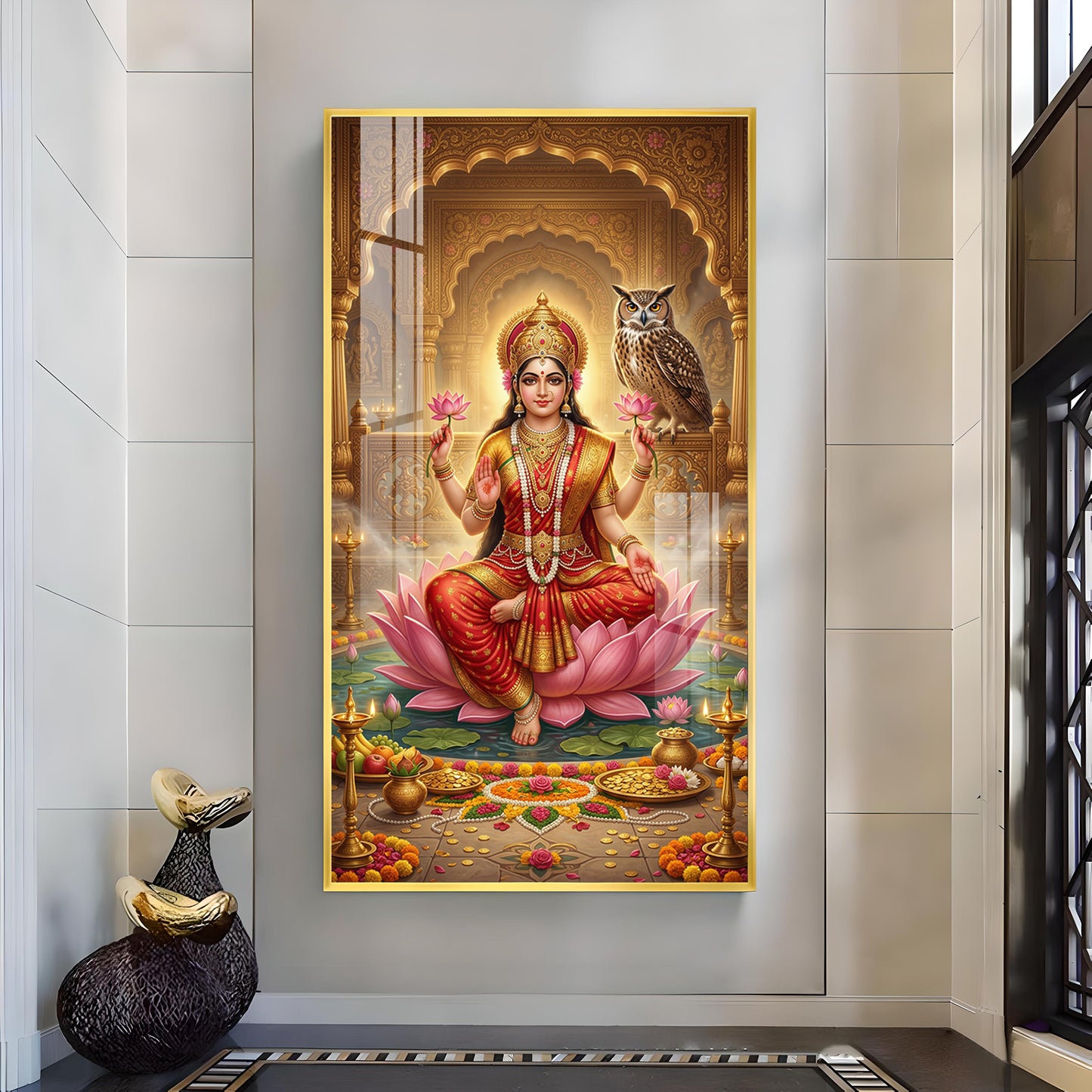 Goddess Mahalakshmi Glass Finish Vertical Wall Art
