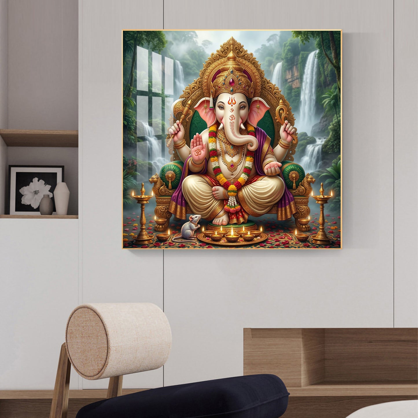 Jai Ganesh Deva Glass Finish Square Wall Art