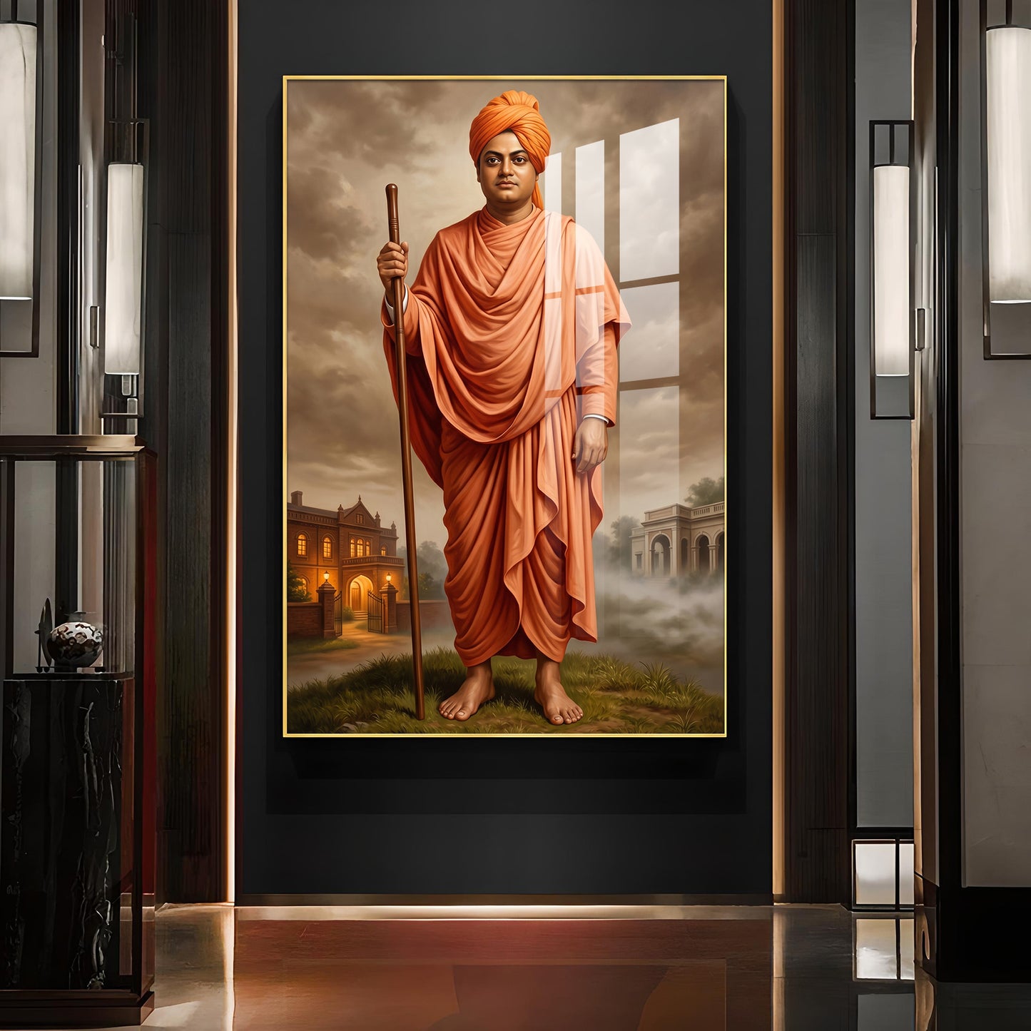 Hindu Monk Swami Vivekananda Glass Finish Vertical Wall Art