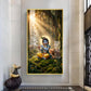 Lord Krishna Playing Flute In Garden Glass Finish Vertical Wall Art