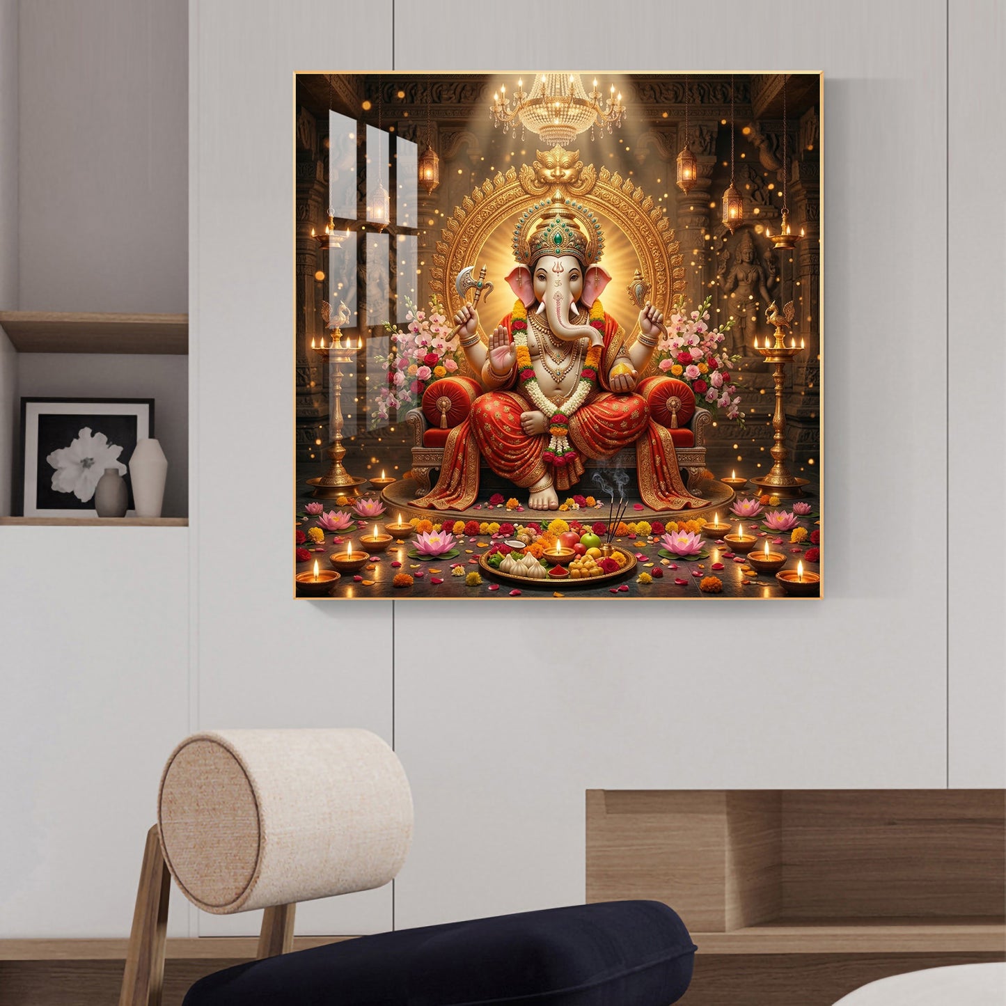 Hindu God Ganpati Ji Glass Finish Square Wall Art