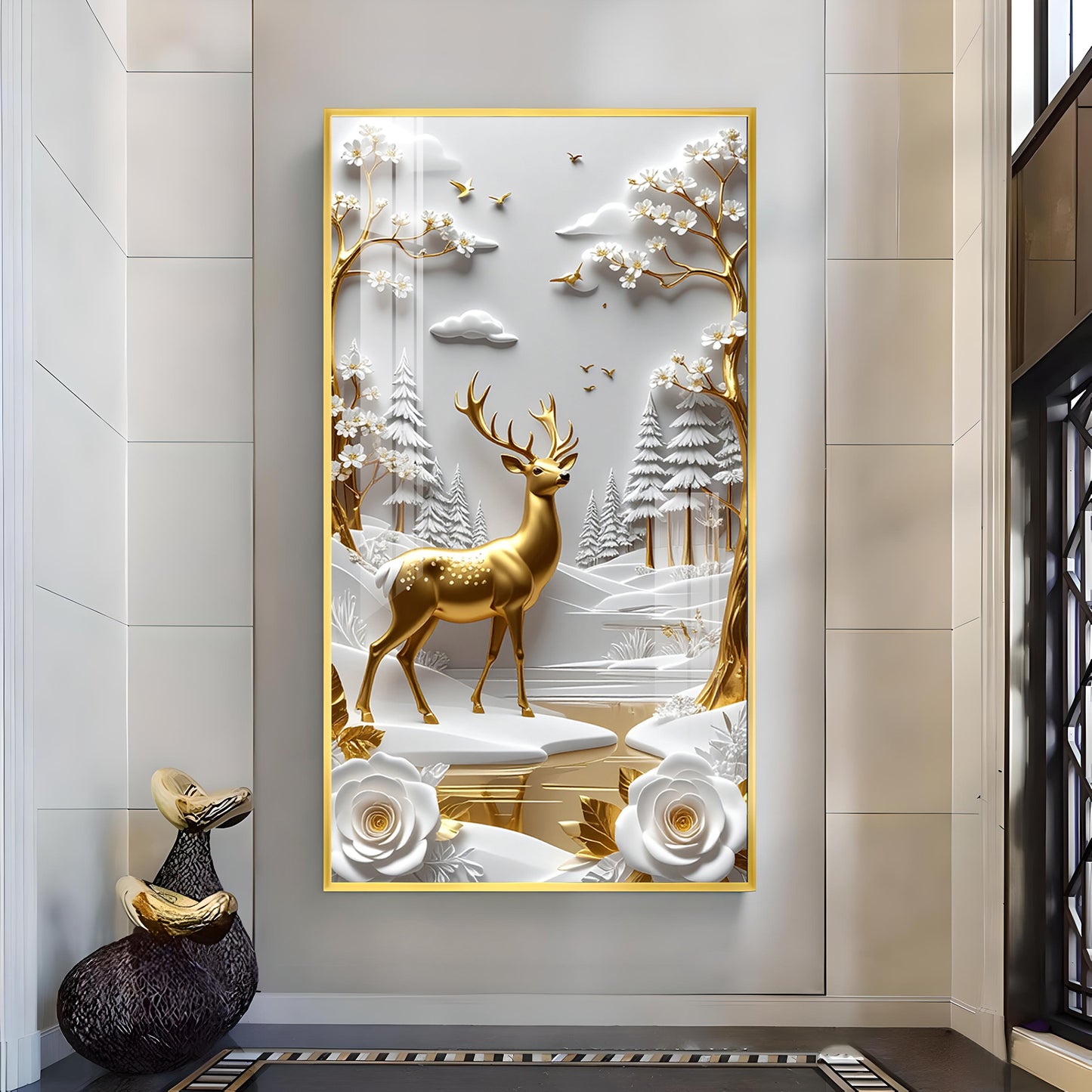 Deerlighted Forest Glass Finish Vertical Wall Art