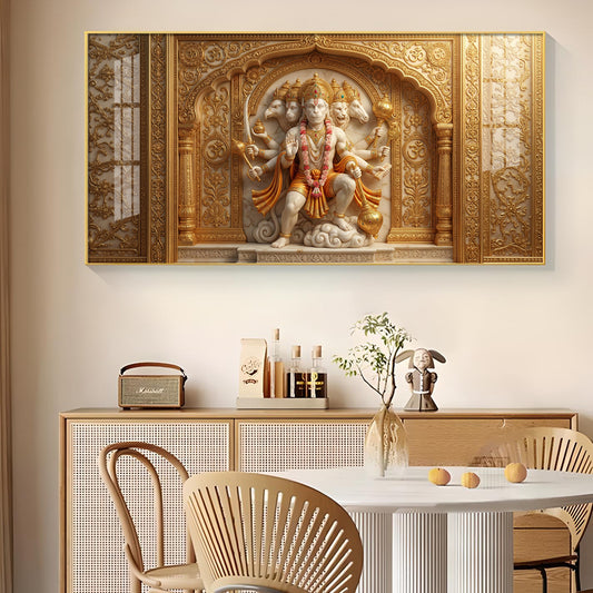 Panchmukhi Hanuman Glass Finish Horizontal Wall Art