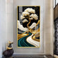 Golden Serenity Tree Glass Finish Vertical Wall Art