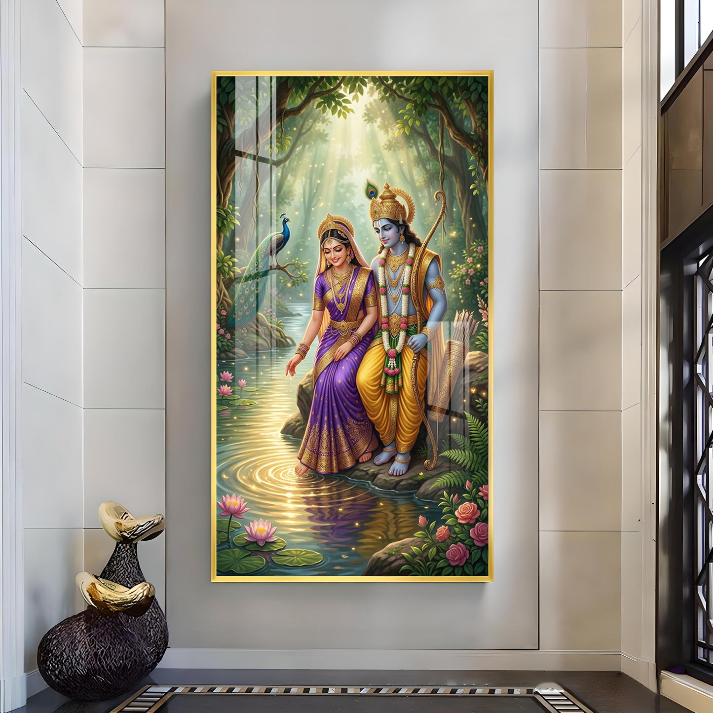 Radha Rani With Krishna Glass Finish Vertical Wall Art