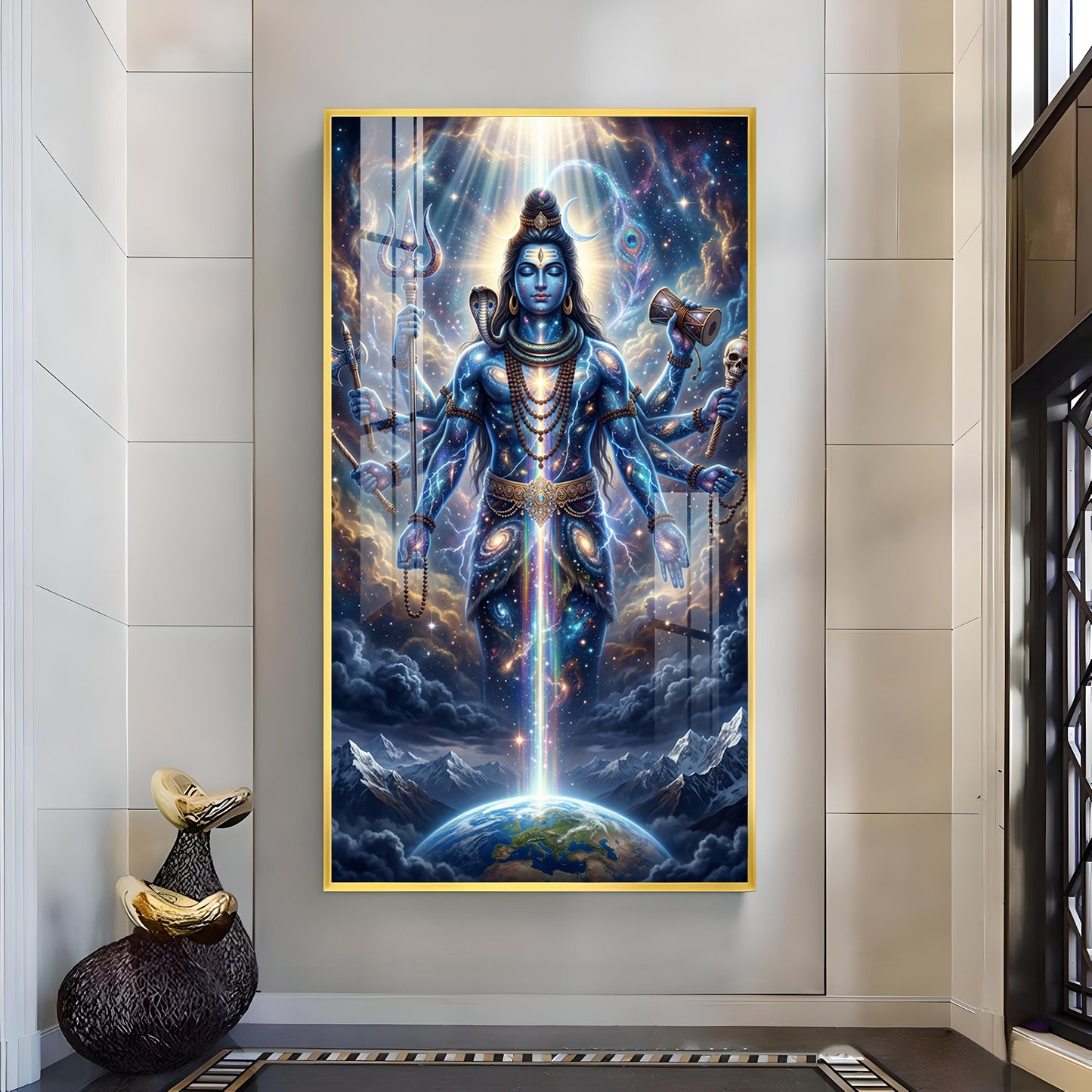 Lord Shiva and Cosmic Energy Glass Finish Vertical Wall Art