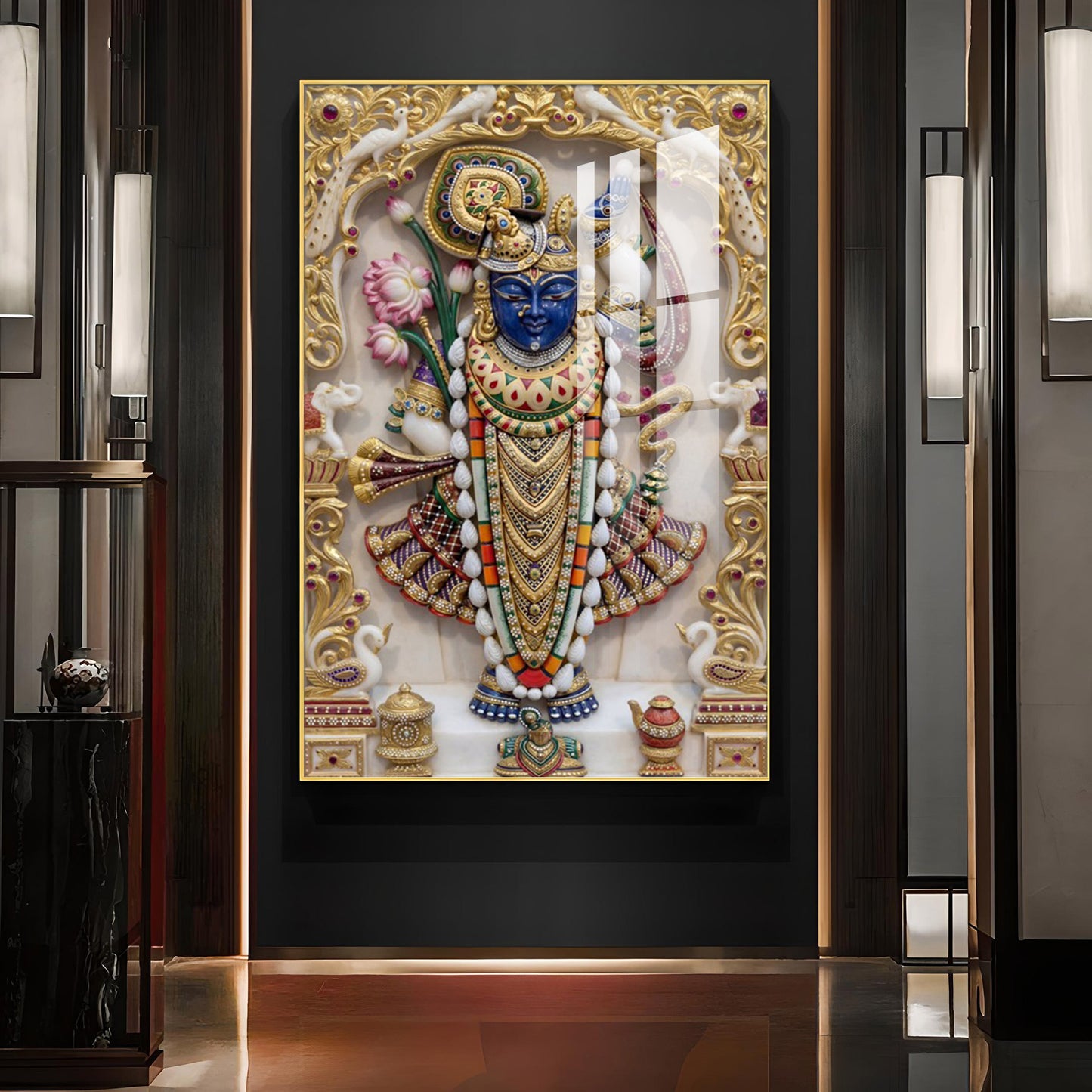 Shrinathji Maharaj Glass Finish Vertical Wall Art