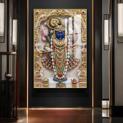 Shrinathji Maharaj Glass Finish Vertical Wall Art
