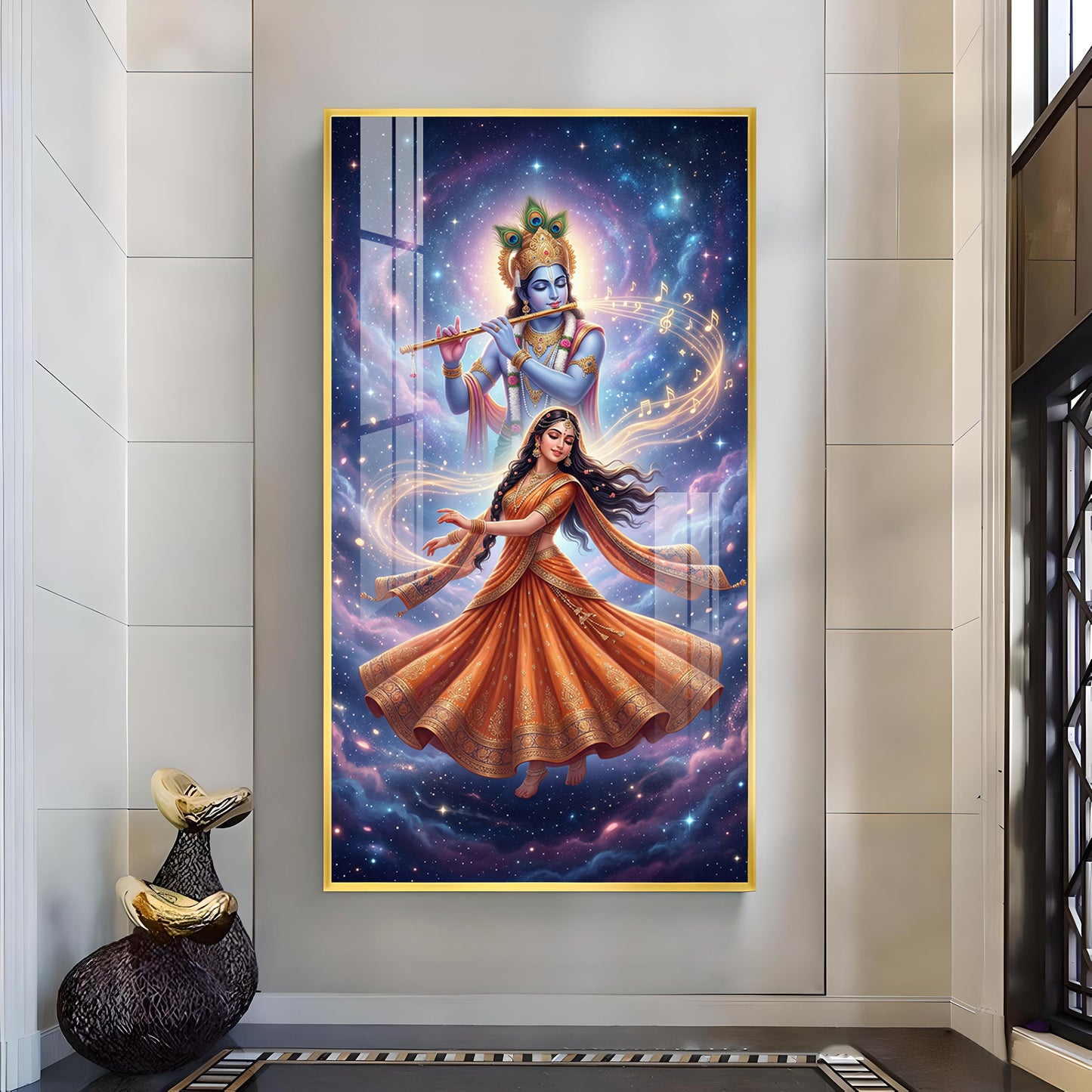 Meera Bai With Krishna Ji Glass Finish Vertical Wall Art