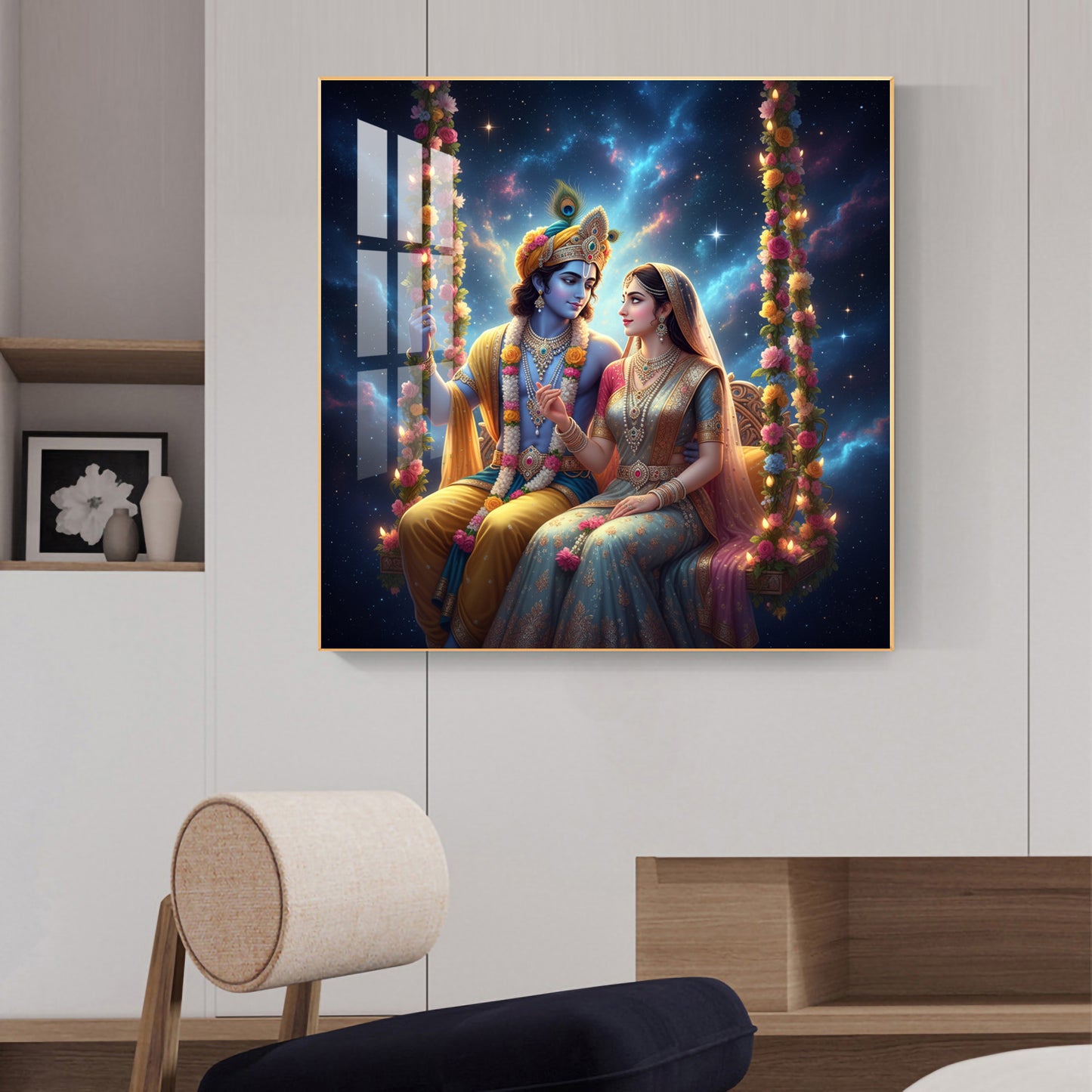 God Radha Krishna Glass Finish Square Wall Art