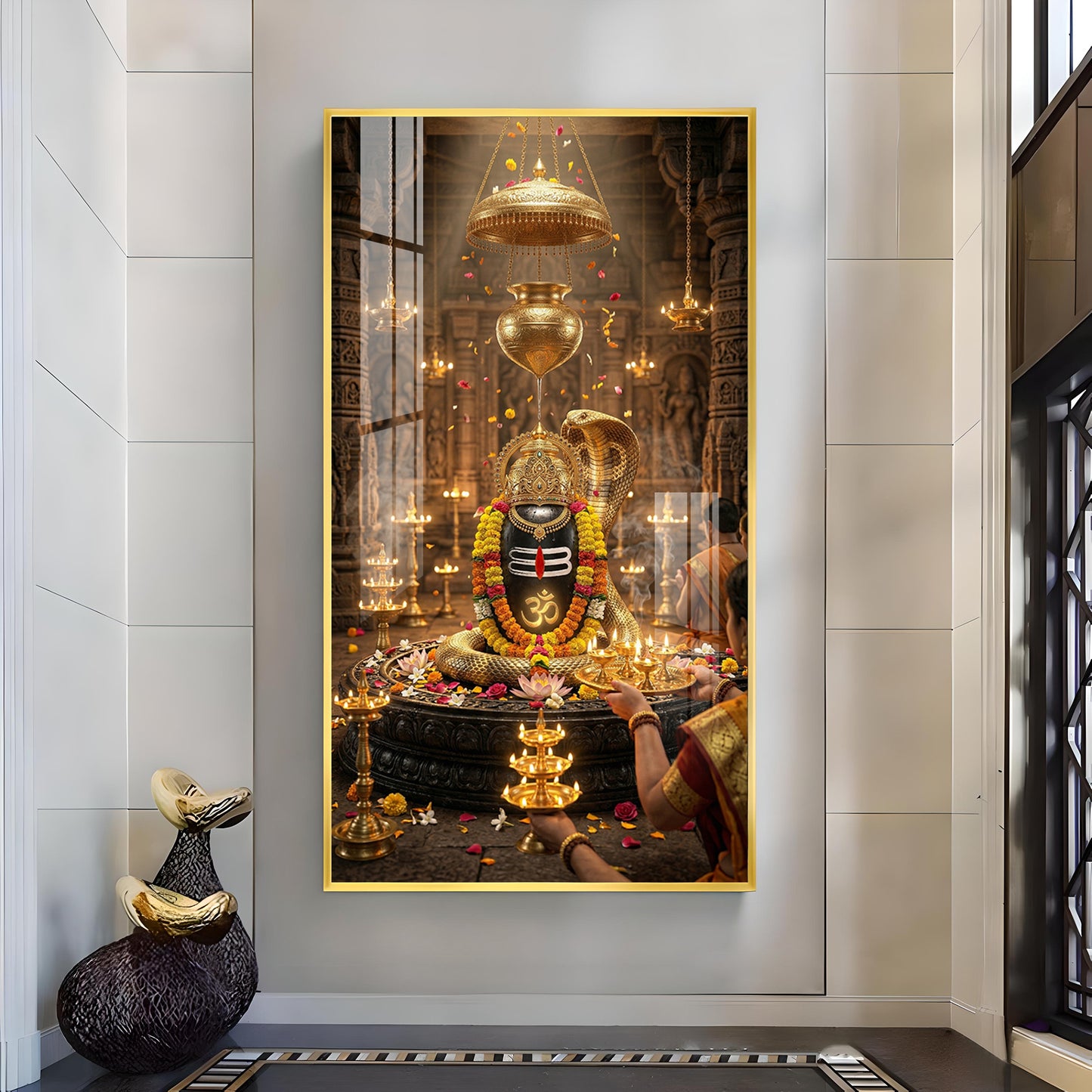 Jai Shiv Shankar Glass Finish Vertical Wall Art