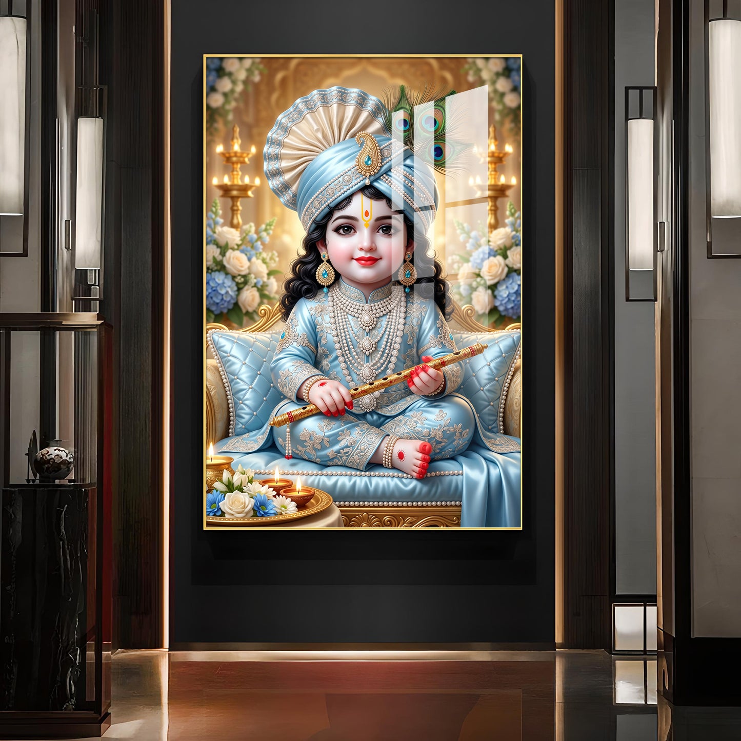Lord Bal Gopal Glass Finish Vertical Wall Art