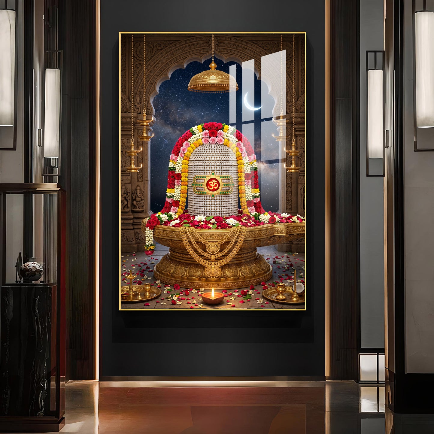 Lord Shiva Lingam Glass Finish Vertical Wall Art