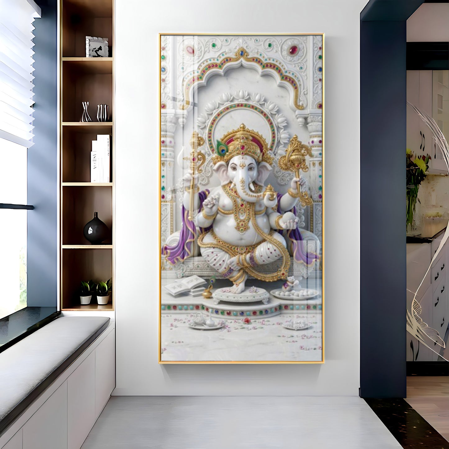 Lord Ganesha Ji Glass Finish Vertical Wall Art