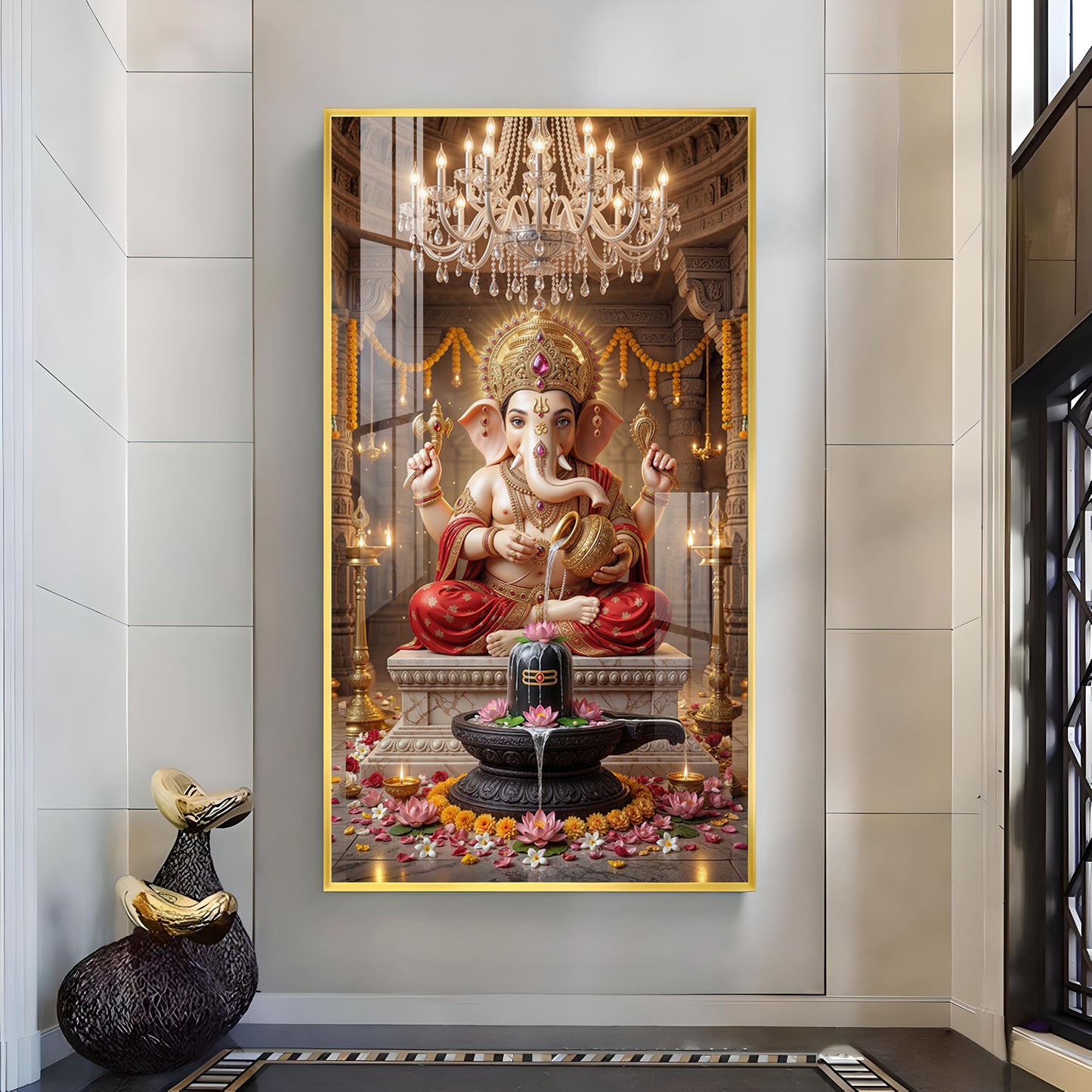 Ganpati Bappa Glass Finish Vertical Wall Art
