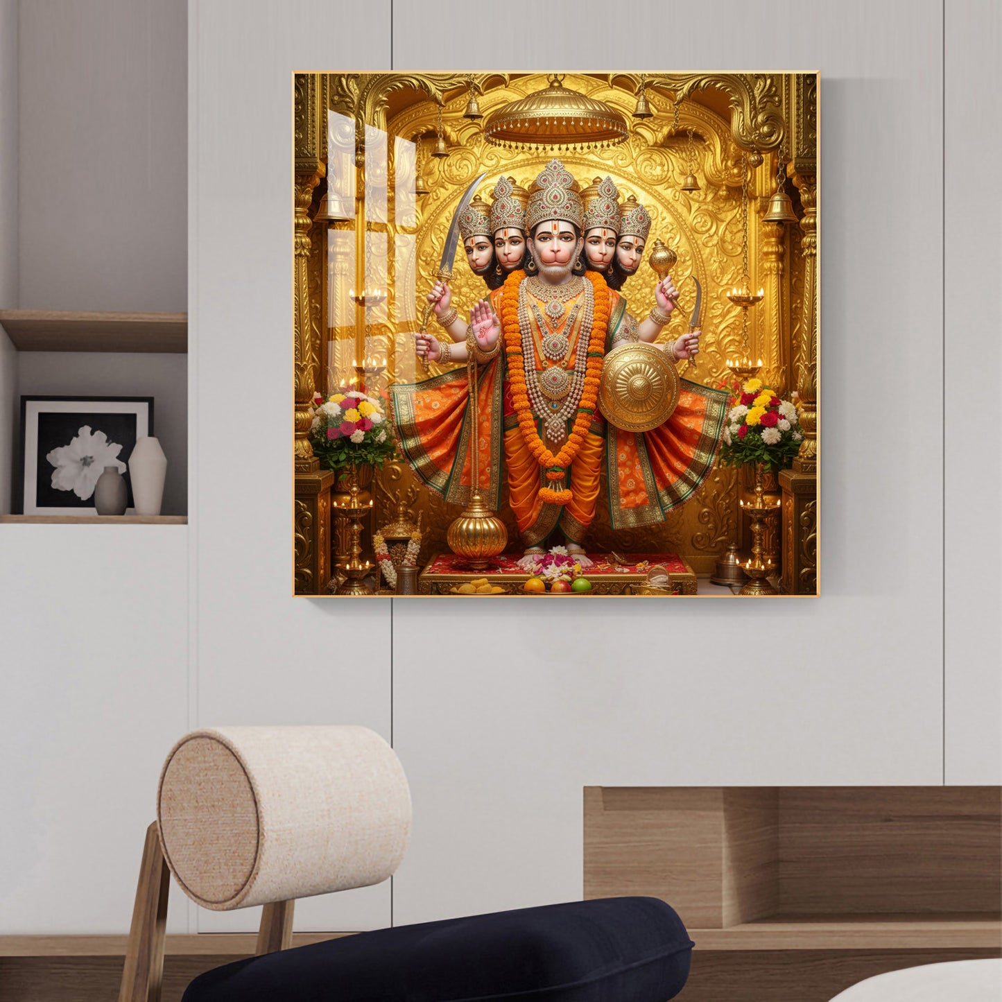 Panchmukhi Hanuman Ji Glass Finish Square Wall Art