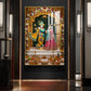Lord Krishna and Radha Glass Finish Vertical Wall Art